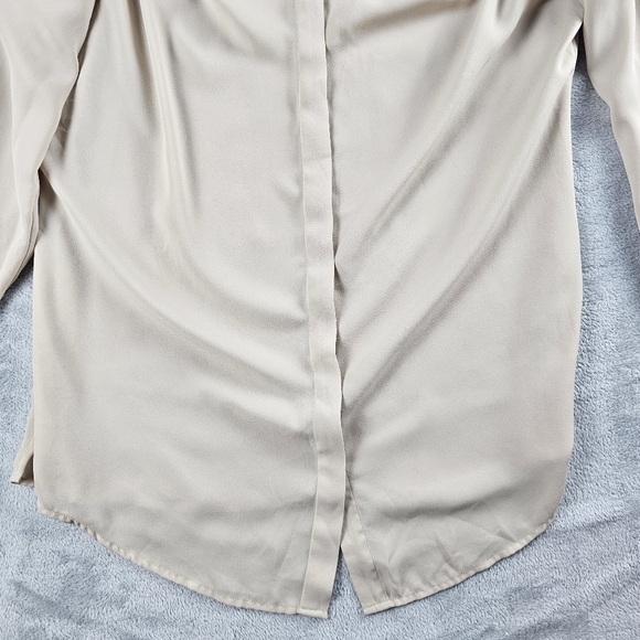 Ali Miles Button Down Blouse Beige XL Matte Sequins Shoulder Block Shoulders - Picture 3 of 10